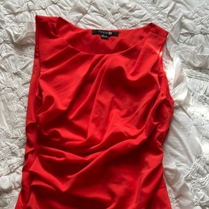 Red ruched midi dress